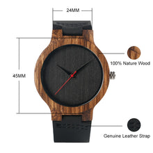 Load image into Gallery viewer, Black/Coffee/Green Dial Natural Bamboo Wood Watch Men Women Genuine Leather Wooden Clock Male hour Reloj de madera