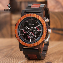 Load image into Gallery viewer, 51mm Big Size Men Watch BOBO BIRD relogio masculino Wooden Quartz Top Luxury Watches for Dad Gift reloj mujer Accept Logo