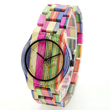 Load image into Gallery viewer, BEWELL Women Men Elegant Colorful Bamboo Wood Watch Waterproof Fashionable Quartz Wrist Watch (with Gift Box)