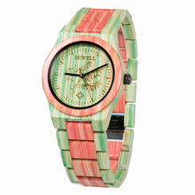 Load image into Gallery viewer, BEWELL Women Men Elegant Colorful Bamboo Wood Watch Waterproof Fashionable Quartz Wrist Watch (with Gift Box)