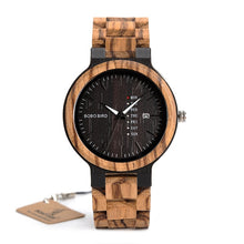 Load image into Gallery viewer, BOBO BIRD Antique Mens Zebra and Ebony Wood Watches with Date and Week Display Business Watch in Wooden Gift Box