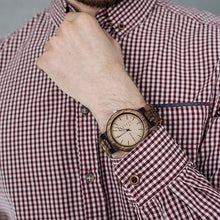Load image into Gallery viewer, BOBO BIRD Antique Mens Zebra and Ebony Wood Watches with Date and Week Display Business Watch in Wooden Gift Box