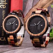 Load image into Gallery viewer, BOBO BIRD Bamboo Wooden Lover Couple Watches Men Show Date Ladies Wristwatch Women Quartz Male bayan kol saati Gift in Wood Box
