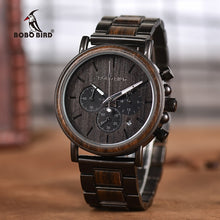 Load image into Gallery viewer, BOBO BIRD Chronograph Men Watch Wooden Luxury Stainless Steel Quartz Wristwatches with Calendar erkek kuvars saatler