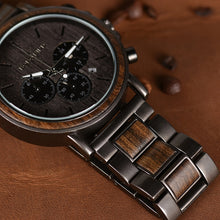 Load image into Gallery viewer, BOBO BIRD Chronograph Men Watch Wooden Luxury Stainless Steel Quartz Wristwatches with Calendar erkek kuvars saatler