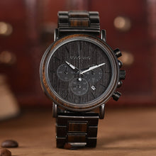 Load image into Gallery viewer, BOBO BIRD Chronograph Men Watch Wooden Luxury Stainless Steel Quartz Wristwatches with Calendar erkek kuvars saatler