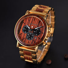 Load image into Gallery viewer, BOBO BIRD Gold Watch Men Luxury Brand Wooden Wristwatches Date Display Stop Watches reloj golden hour