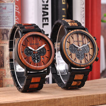 Load image into Gallery viewer, BOBO BIRD Gold Watch Men Luxury Brand Wooden Wristwatches Date Display Stop Watches reloj golden hour