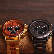 Load image into Gallery viewer, BOBO BIRD Gold Watch Men Luxury Brand Wooden Wristwatches Date Display Stop Watches reloj golden hour