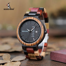Load image into Gallery viewer, BOBO BIRD Luxury Wood Men Watch relogio masculino Designer Auto Date Colors Watches for Men Handmade Quartz Wristwatch C-P14- 1
