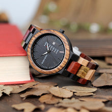 Load image into Gallery viewer, BOBO BIRD Luxury Wood Men Watch relogio masculino Designer Auto Date Colors Watches for Men Handmade Quartz Wristwatch C-P14- 1
