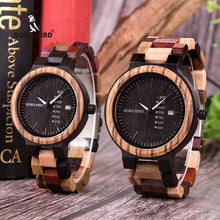 Load image into Gallery viewer, BOBO BIRD Luxury Wood Men Watch relogio masculino Designer Auto Date Colors Watches for Men Handmade Quartz Wristwatch C-P14- 1