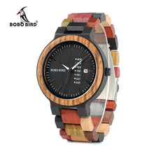 Load image into Gallery viewer, BOBO BIRD Men Watch Luxury Brand Wood Timepieces Week Date Display Quartz Watches Great Gifts relogio masculino Drop Shipping