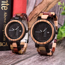 Load image into Gallery viewer, BOBO BIRD Men Watch Luxury Brand Wood Timepieces Week Date Display Quartz Watches Great Gifts relogio masculino Drop Shipping