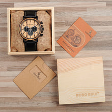 Load image into Gallery viewer, BOBO BIRD P09 Wood and Stainless Steel Watches Luminous Hands Stop Watch Mens Quartz Wristwatches in Wooden Box dropshipping