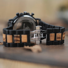 Load image into Gallery viewer, BOBO BIRD P09 Wood and Stainless Steel Watches Luminous Hands Stop Watch Mens Quartz Wristwatches in Wooden Box dropshipping