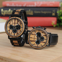 Load image into Gallery viewer, BOBO BIRD P09 Wood and Stainless Steel Watches Luminous Hands Stop Watch Mens Quartz Wristwatches in Wooden Box dropshipping