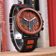 Load image into Gallery viewer, BOBO BIRD P09 Wood and Stainless Steel Watches Luminous Hands Stop Watch Mens Quartz Wristwatches in Wooden Box dropshipping