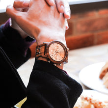 Load image into Gallery viewer, BOBO BIRD P19 Wooden Mens Quartz Watches Date Display Business Watch Ebony &amp; Zebrawood Options Valentines Gift