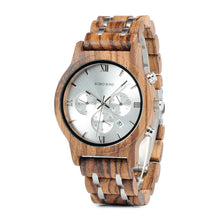 Load image into Gallery viewer, BOBO BIRD P19 Wooden Mens Quartz Watches Date Display Business Watch Ebony &amp; Zebrawood Options Valentines Gift