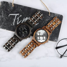 Load image into Gallery viewer, BOBO BIRD P19 Wooden Mens Quartz Watches Date Display Business Watch Ebony &amp; Zebrawood Options Valentines Gift