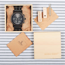 Load image into Gallery viewer, BOBO BIRD P19 Wooden Mens Quartz Watches Date Display Business Watch Ebony &amp; Zebrawood Options Valentines Gift