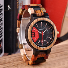 Load image into Gallery viewer, BOBO BIRD Relogio Masculino Wooden Watch Men Luxury Date Display Wood Japanese Quartz Watches Men's Great Gift erkek kol saati