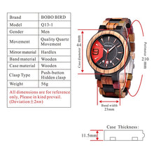 Load image into Gallery viewer, BOBO BIRD Relogio Masculino Wooden Watch Men Luxury Date Display Wood Japanese Quartz Watches Men's Great Gift erkek kol saati