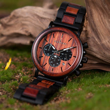 Load image into Gallery viewer, BOBO BIRD Unique Dial Stopwatch Bamboo Wooden Watches Men Wrist Watch With Date Create clock Gift In Wood Box saat erkek