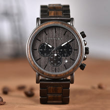 Load image into Gallery viewer, BOBO BIRD Unique Dial Stopwatch Bamboo Wooden Watches Men Wrist Watch With Date Create clock Gift In Wood Box saat erkek