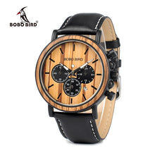 Load image into Gallery viewer, BOBO BIRD Unique Dial Stopwatch Bamboo Wooden Watches Men Wrist Watch With Date Create clock Gift In Wood Box saat erkek