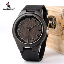 Load image into Gallery viewer, BOBO BIRD WD26 Mens Design Brand Luxury Black Wooden Watches Real Leather Quartz Watch for Men Natural Ebony Wood Drop Shipping