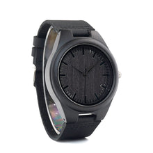 Load image into Gallery viewer, BOBO BIRD WD26 Mens Design Brand Luxury Black Wooden Watches Real Leather Quartz Watch for Men Natural Ebony Wood Drop Shipping