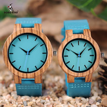 Load image into Gallery viewer, BOBO BIRD Women Watches Zebra Wooden Timepieces Turquoise Blue Men Watch Lovers Great Gifts Relogio Masculino Drop Shipping