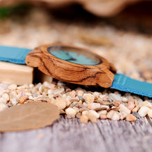 Load image into Gallery viewer, BOBO BIRD Women Watches Zebra Wooden Timepieces Turquoise Blue Men Watch Lovers Great Gifts Relogio Masculino Drop Shipping
