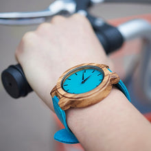 Load image into Gallery viewer, BOBO BIRD Women Watches Zebra Wooden Timepieces Turquoise Blue Men Watch Lovers Great Gifts Relogio Masculino Drop Shipping