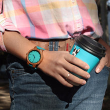 Load image into Gallery viewer, BOBO BIRD Women Watches Zebra Wooden Timepieces Turquoise Blue Men Watch Lovers Great Gifts Relogio Masculino Drop Shipping