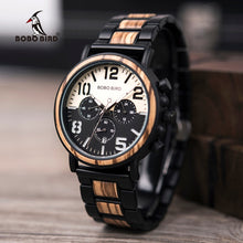 Load image into Gallery viewer, BOBO BIRD Wooden Stainless Steel Watch Men Water Resistant Timepieces Chronograph Quartz Watches relogio masculino Men's Gifts