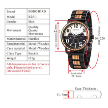 Load image into Gallery viewer, BOBO BIRD Wooden Stainless Steel Watch Men Water Resistant Timepieces Chronograph Quartz Watches relogio masculino Men's Gifts