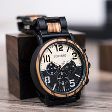 Load image into Gallery viewer, BOBO BIRD Wooden Stainless Steel Watch Men Water Resistant Timepieces Chronograph Quartz Watches relogio masculino Men's Gifts