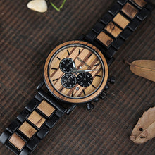 Load image into Gallery viewer, BOBO BIRD Wooden Watch Men erkek kol saati Luxury Stylish Wood Timepieces Chronograph Military Quartz Watches in Wood Gift Box
