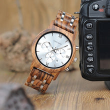 Load image into Gallery viewer, BOBO BIRD Wooden Watch Men relogio masculino Wood Metal Strap Chronograph Date Quartz Watches Luxury Versatile.
