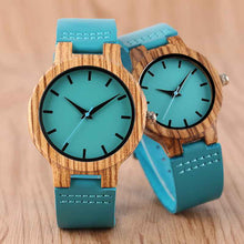 Load image into Gallery viewer, Luxury Royal Blue Wood Watch Top Quartz Wristwatch 100% Natural Bamboo Clock Casual Leather Valentine's Day Gifts for Men Women