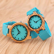Load image into Gallery viewer, Luxury Royal Blue Wood Watch Top Quartz Wristwatch 100% Natural Bamboo Clock Casual Leather Valentine's Day Gifts for Men Women