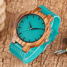 Load image into Gallery viewer, Luxury Royal Blue Wood Watch Top Quartz Wristwatch 100% Natural Bamboo Clock Casual Leather Valentine's Day Gifts for Men Women