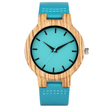 Load image into Gallery viewer, Luxury Royal Blue Wood Watch Top Quartz Wristwatch 100% Natural Bamboo Clock Casual Leather Valentine's Day Gifts for Men Women