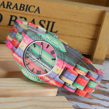 Load image into Gallery viewer, Men Women Fashion Colorful Wood Bamboo Watch Quartz Analog Handmade Full Wooden Bracelet Luxury Wristwatches  Gifts for Lovers