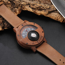 Load image into Gallery viewer, Unique Compass Turntable Number Design Mens Wooden Watch Men Brown Wood Leather Band Creative Natural Wood Wrist Watches Relogio