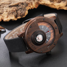 Load image into Gallery viewer, Unique Compass Turntable Number Design Mens Wooden Watch Men Brown Wood Leather Band Creative Natural Wood Wrist Watches Relogio