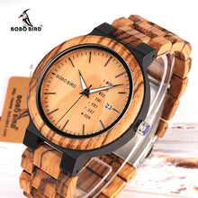 Load image into Gallery viewer, relogio masculino BOBO BIRD Wood Watch Men erkek kol saati Week Display Date Japan Quartz Men' Watches Accept Logo Drop Shipping
